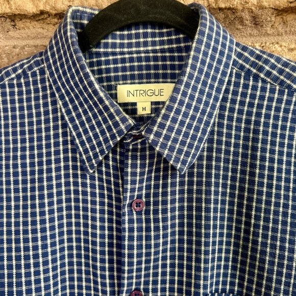 Men's Vintage Intrigue Blue Plaid Check Long Sleeve Shirt Size Medium - Picture 8 of 9